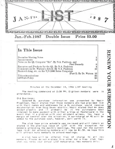 LISTing Newsletter January – February 1987