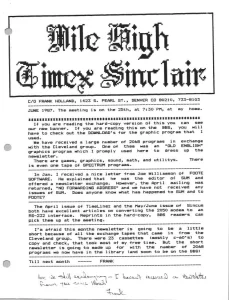 Timex Sinclair Users Group Mile High Chapter June 1987