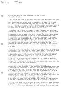 Relocating Machine Code Programs in the TS-2068