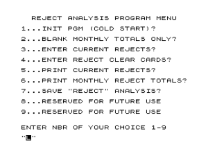 Reject Analysis Program