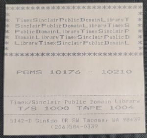 Timex Sinclair Public Domain Library Tape 1004